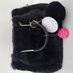 Isaac MIZHARI Luxurious Black Faux Fur Handbag with Gold Details NWT